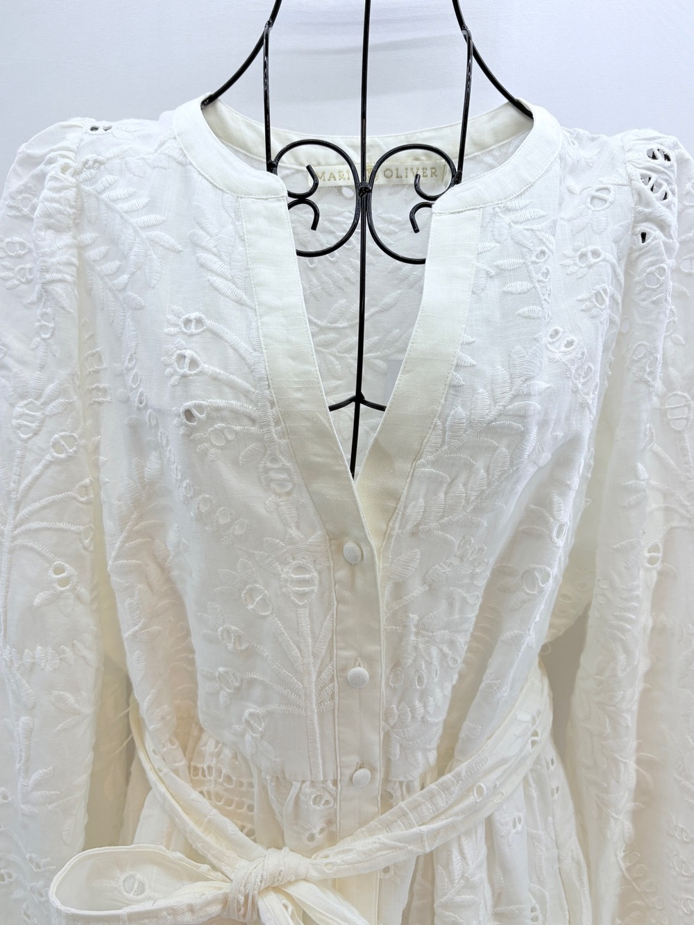 NEW Marie Oliver Ivory Oyster Eyelet Hannon Long Sleeve Maxi Dress Size 6 - Picture 2 of 12